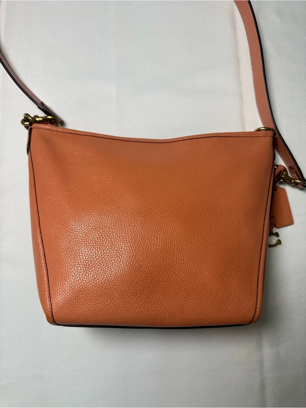 Coach Coral Orange Pebbled Leather Small Dufflet Shoulder Bag